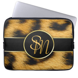 Elegantes Leopard-Druck-Monogramm - Laptop-Hülse Laptopschutzhülle