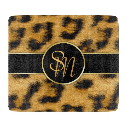 Elegantes Leopard-Druck-Monogramm - Schneidebrett (Vorderseite)