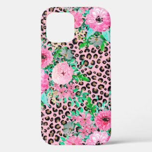 Elegantes Leopard Print & Floral Paint Design Rosa Case-Mate iPhone Hülle