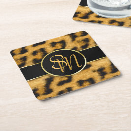Elegantes Leopard Print Monogram - Paper Untersetz Rechteckiger Pappuntersetzer