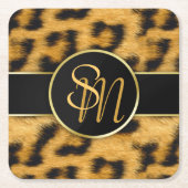 Elegantes Leopard Print Monogram - Paper Untersetz Rechteckiger Pappuntersetzer (Vorderseite)