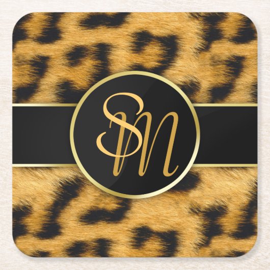 Elegantes Leopard Print Monogram - Paper Untersetz Rechteckiger Pappuntersetzer (Vorderseite)