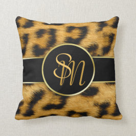 Elegantes Leopard Print Monogram - Square Pillow Kissen
