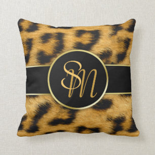 Elegantes Leopard Print Monogram - Square Pillow Kissen