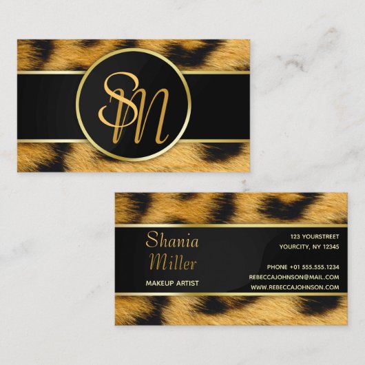 Elegantes Leopard Print Monogram - Visitenkarte (Vorne/Hinten)