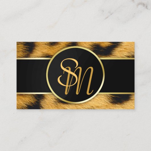 Elegantes Leopard Print Monogram - Visitenkarte (Vorderseite)