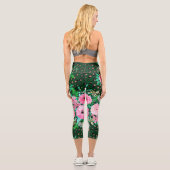Elegantes Leopard Print Pink Blumengrün Design Capri Leggings (Rückseite)