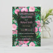 Elegantes Leopard Print Pink Blumengrün Design Einladung (Stehend Vorderseite)