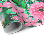Elegantes Leopard Print Pink Blumengrün Design Geschenkpapier (Rolleneckpunkt)