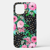 Elegantes Leopard Print & Pink Floral Black Design Case-Mate iPhone Hülle (Rückseite)