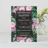 Elegantes Leopard Print & Pink Floral Black Design Einladung (Stehend Vorderseite)