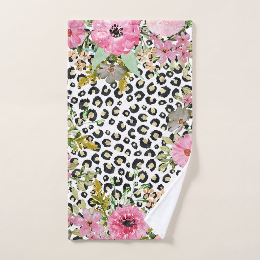 Elegantes Leopard Print und Blumendesign Badhandtuch Set (Handtuch)