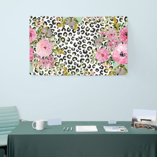 Elegantes Leopard Print und Blumendesign Banner (Messeveranstaltung)