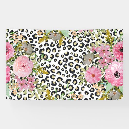 Elegantes Leopard Print und Blumendesign Banner (Horizontal)