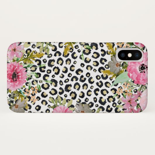 Elegantes Leopard Print und Blumendesign Case-Mate iPhone Hülle (Rückseite (Horizontal))