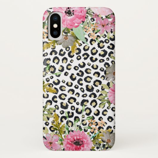 Elegantes Leopard Print und Blumendesign Case-Mate iPhone Hülle (Rückseite)