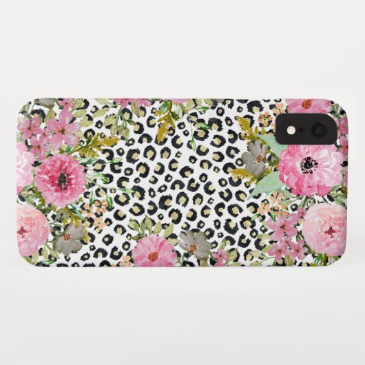 Elegantes Leopard Print und Blumendesign Case-Mate iPhone Hülle (Rückseite (Horizontal))