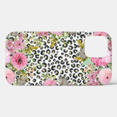 Elegantes Leopard Print und Blumendesign Case-Mate iPhone Hülle (Rückseite (Horizontal))