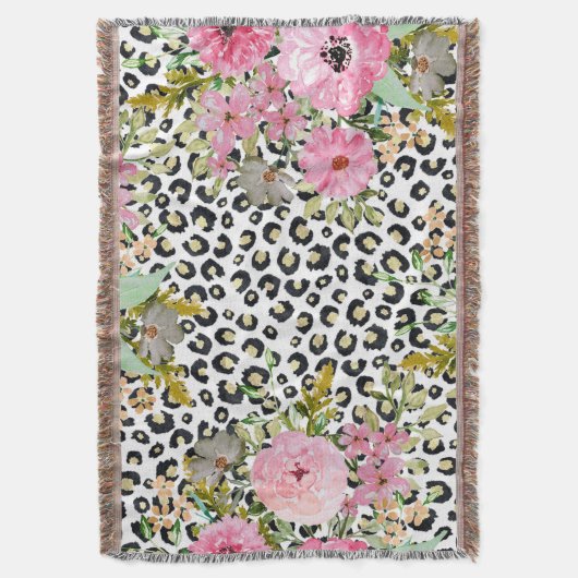 Elegantes Leopard Print und Blumendesign Decke (Vorderseite Vertikal)