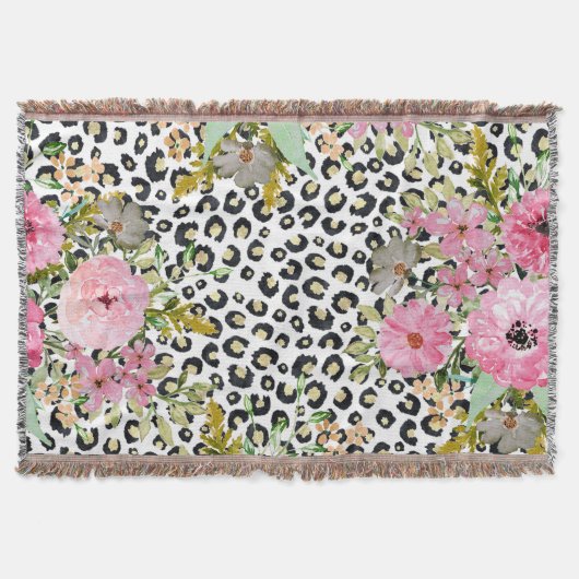 Elegantes Leopard Print und Blumendesign Decke (Vorderseite)