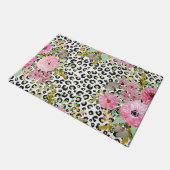 Elegantes Leopard Print und Blumendesign Fußmatte (Schrägansicht)