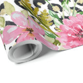 Elegantes Leopard Print und Blumendesign Geschenkpapier (Rolleneckpunkt)