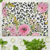 Elegantes Leopard Print und Blumendesign Geschirrtuch (Gefaltet)