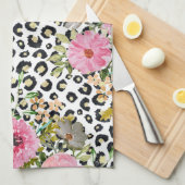 Elegantes Leopard Print und Blumendesign Geschirrtuch (Viertel Falte)