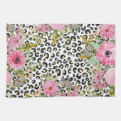 Elegantes Leopard Print und Blumendesign Geschirrtuch (Horizontal)