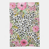 Elegantes Leopard Print und Blumendesign Geschirrtuch (Vertikal)