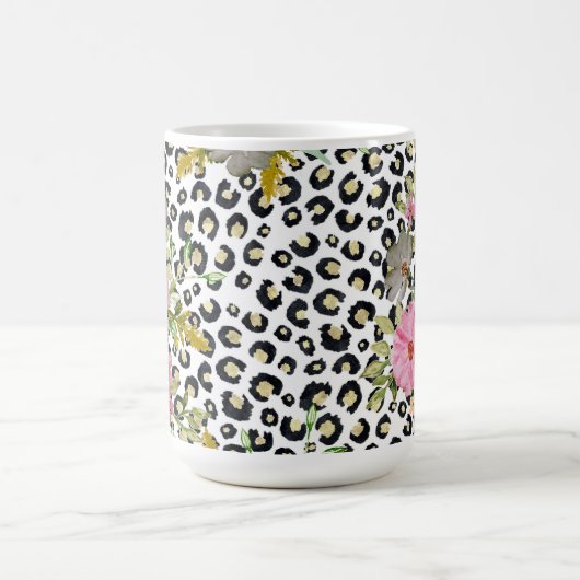 Elegantes Leopard Print und Blumendesign Kaffeetasse (Mittel)