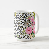 Elegantes Leopard Print und Blumendesign Kaffeetasse (VorderseiteRechts)