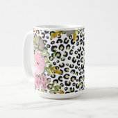 Elegantes Leopard Print und Blumendesign Kaffeetasse (Vorderseite Links)