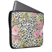 Elegantes Leopard Print und Blumendesign Laptopschutzhülle (Vorne Rechts)