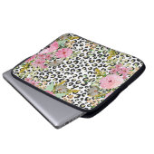 Elegantes Leopard Print und Blumendesign Laptopschutzhülle (Vorne Knopf)