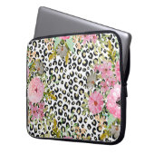 Elegantes Leopard Print und Blumendesign Laptopschutzhülle (Vorderseite Links)