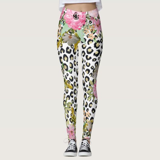 Elegantes Leopard Print und Blumendesign Leggings (Vorderseite)