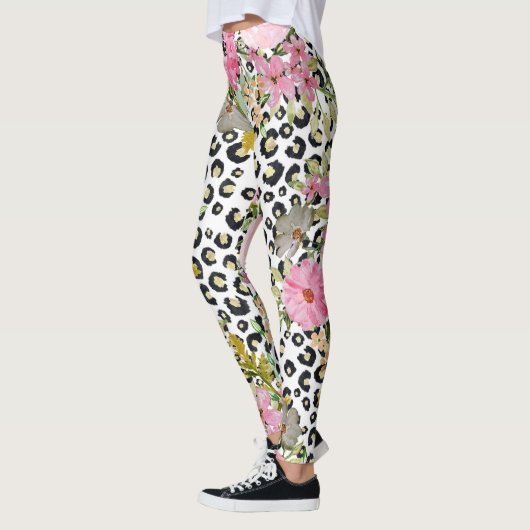 Elegantes Leopard Print und Blumendesign Leggings (Links)
