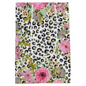 Elegantes Leopard Print und Blumendesign Mittlere Geschenktüte (Rückseite)