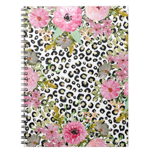 Elegantes Leopard Print und Blumendesign Notizblock (Vorderseite)
