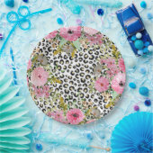 Elegantes Leopard Print und Blumendesign Pappteller (Party)