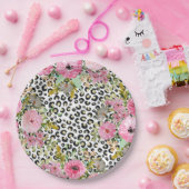 Elegantes Leopard Print und Blumendesign Pappteller (Party)
