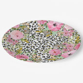 Elegantes Leopard Print und Blumendesign Pappteller (Schrägansicht)