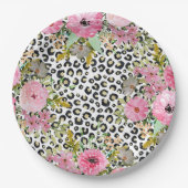 Elegantes Leopard Print und Blumendesign Pappteller (Vorderseite)