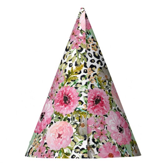 Elegantes Leopard Print und Blumendesign Partyhütchen (Rückseite)