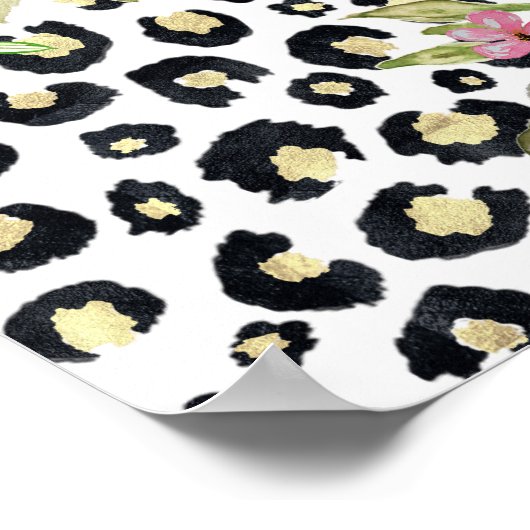 Elegantes Leopard Print und Blumendesign Poster (Ecke)