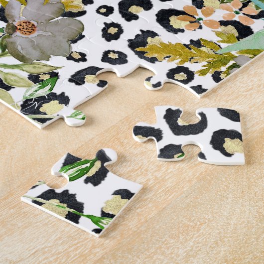 Elegantes Leopard Print und Blumendesign Puzzle (Seite)