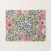 Elegantes Leopard Print und Blumendesign Puzzle (Horizontal)