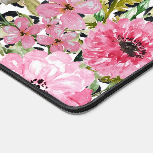 Elegantes Leopard Print und Blumendesign Schreibtischunterlage (Ecke)