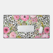 Elegantes Leopard Print und Blumendesign Schreibtischunterlage (Tastatur & Maus)